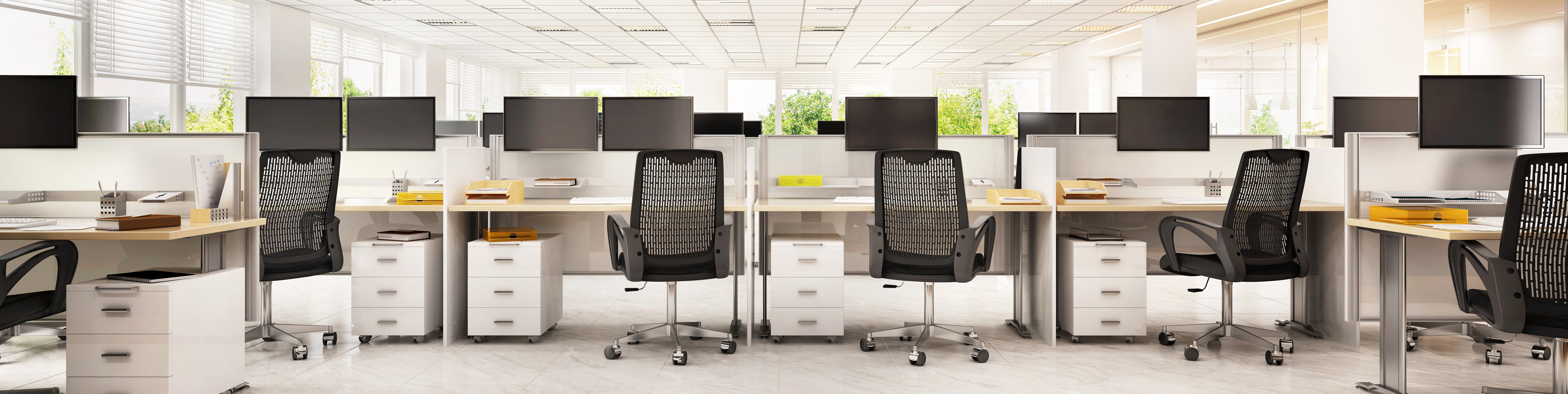 Workplace with mesh office chairs 