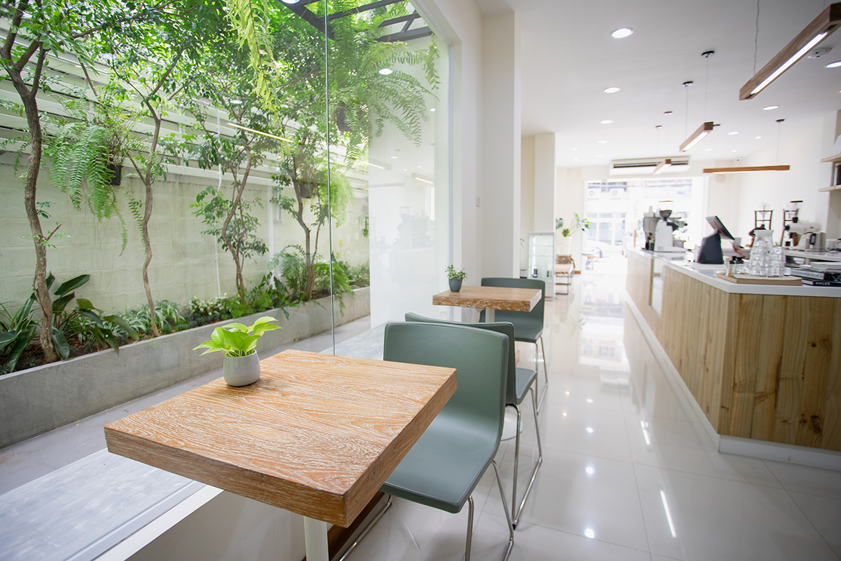 Bright Breakroom with plants and ordering counter