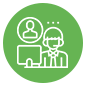 White remote worker icon in the center of a green circle