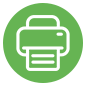 White printer icon on a green circle