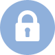 White security padlock icon on a blue circle